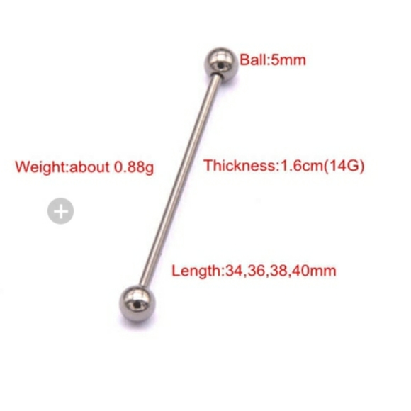 😎 14g Industrial Barbell Earring - Picture 2 of 5